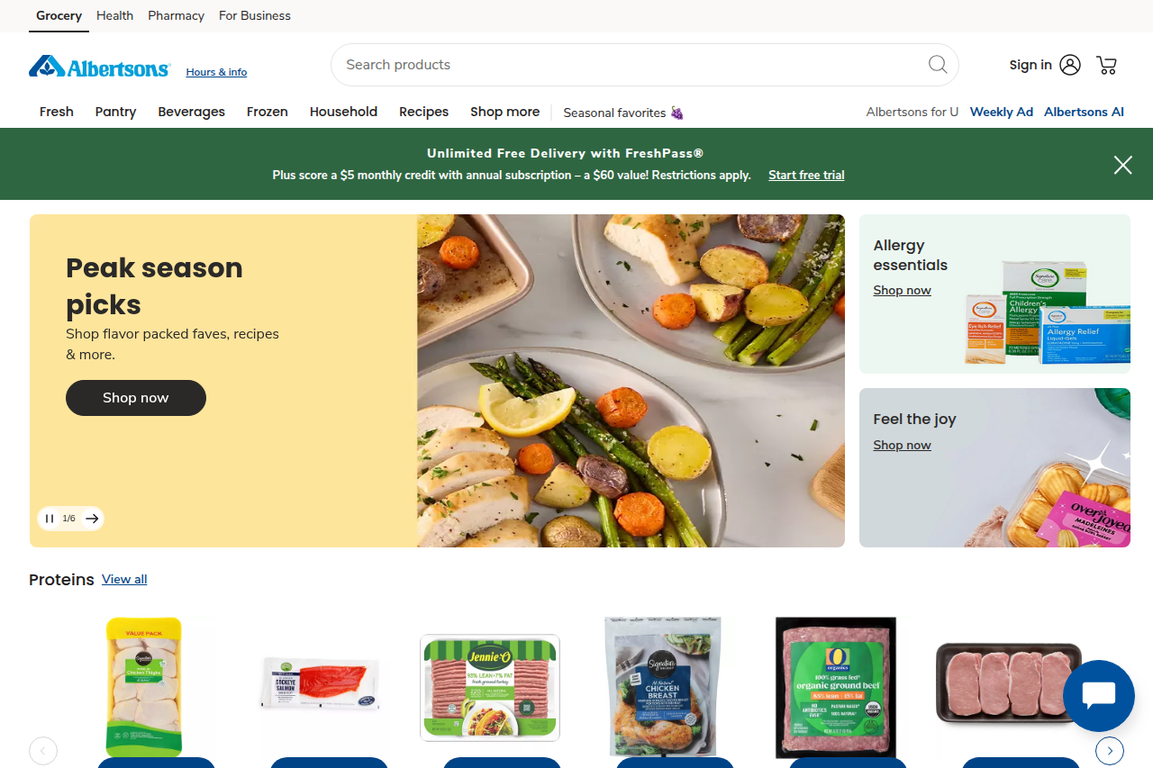 Screenshot of the Albertsons homepage