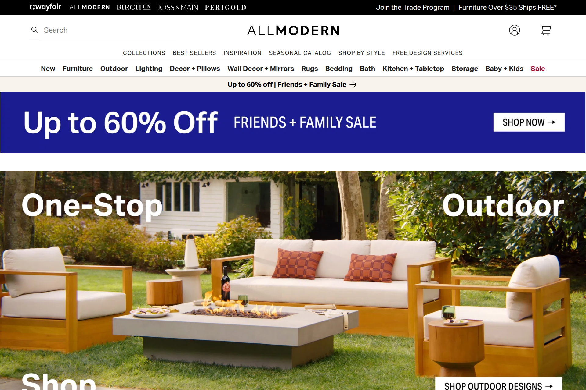 Screenshot of the AllModern homepage