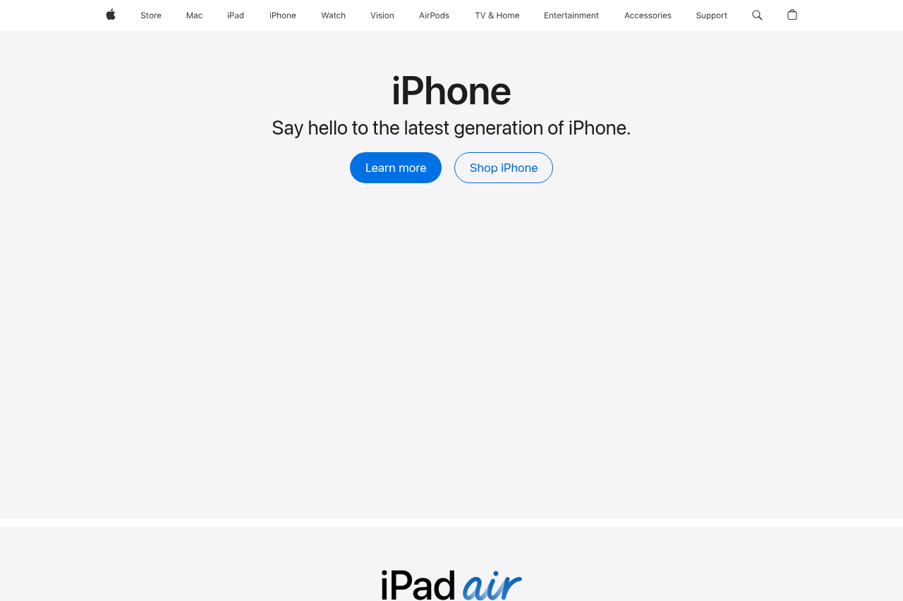Screenshot of the Apple homepage