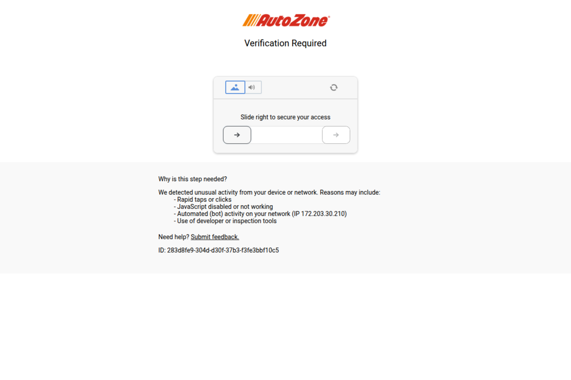 Screenshot of the AutoZone homepage