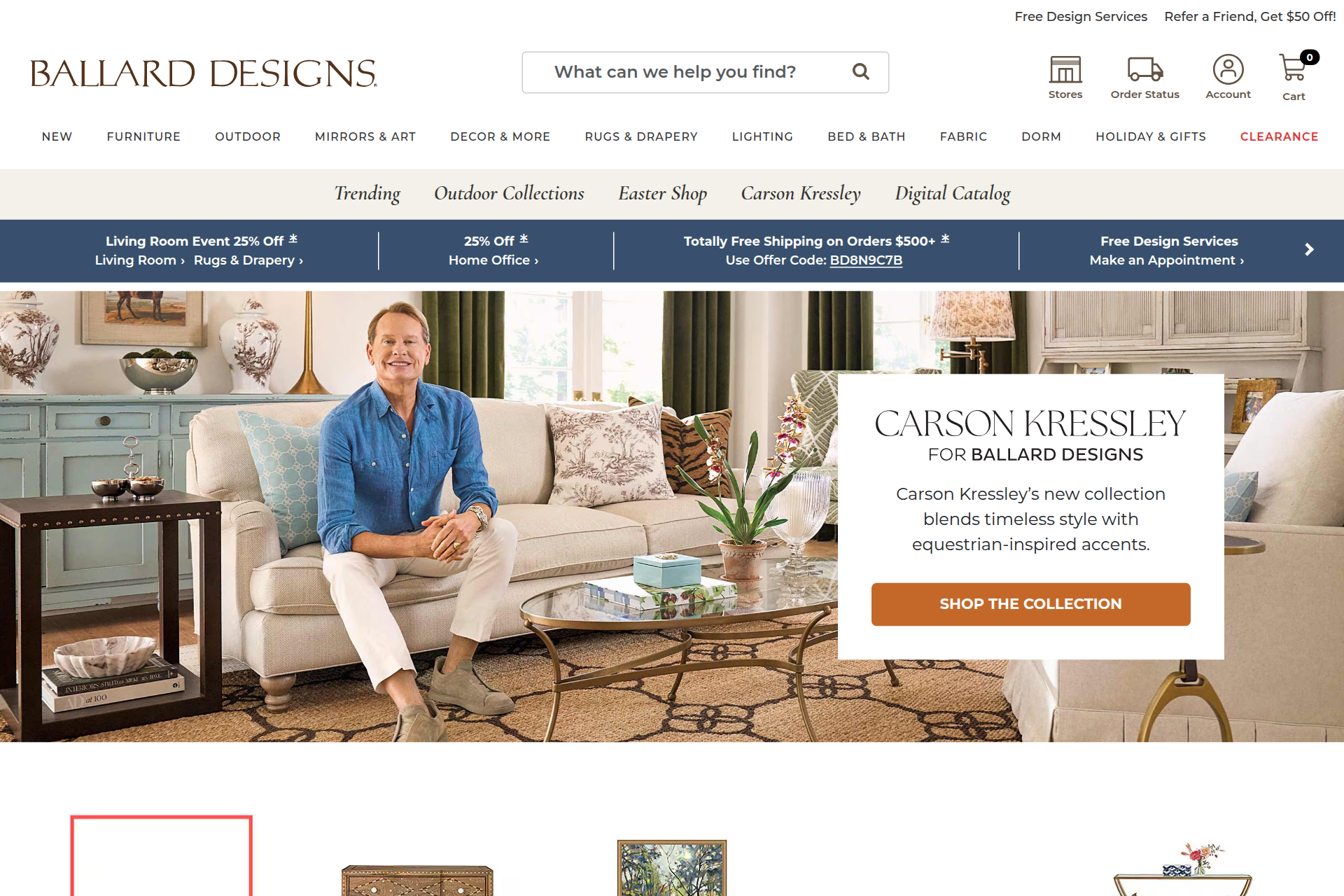 Screenshot of the Ballard Designs homepage
