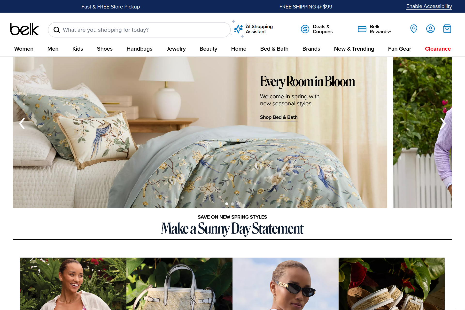 Screenshot of the Belk homepage