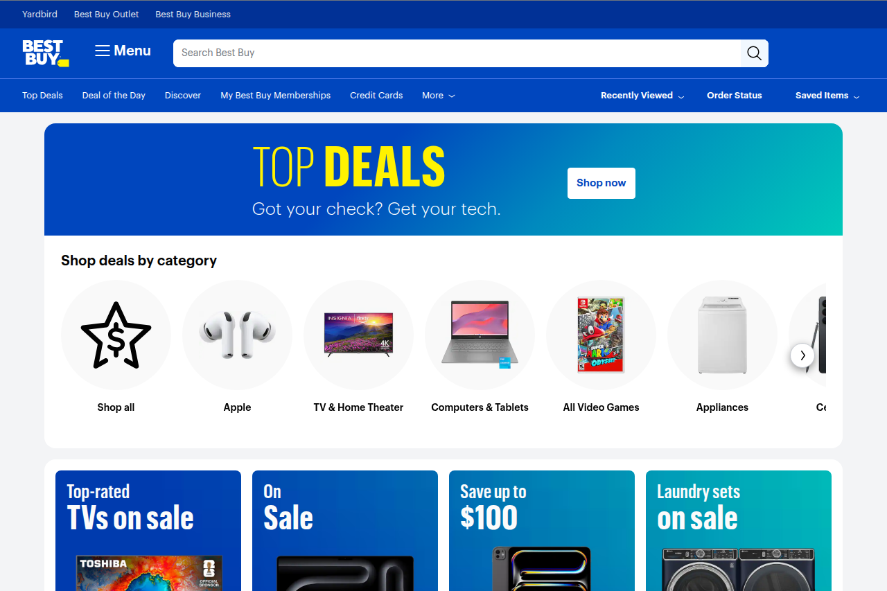 Screenshot of the Best Buy homepage