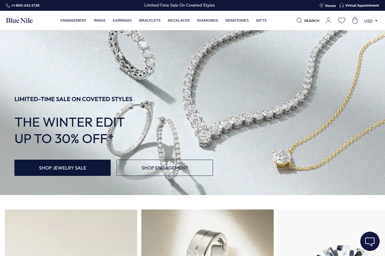 Screenshot of the Blue Nile homepage