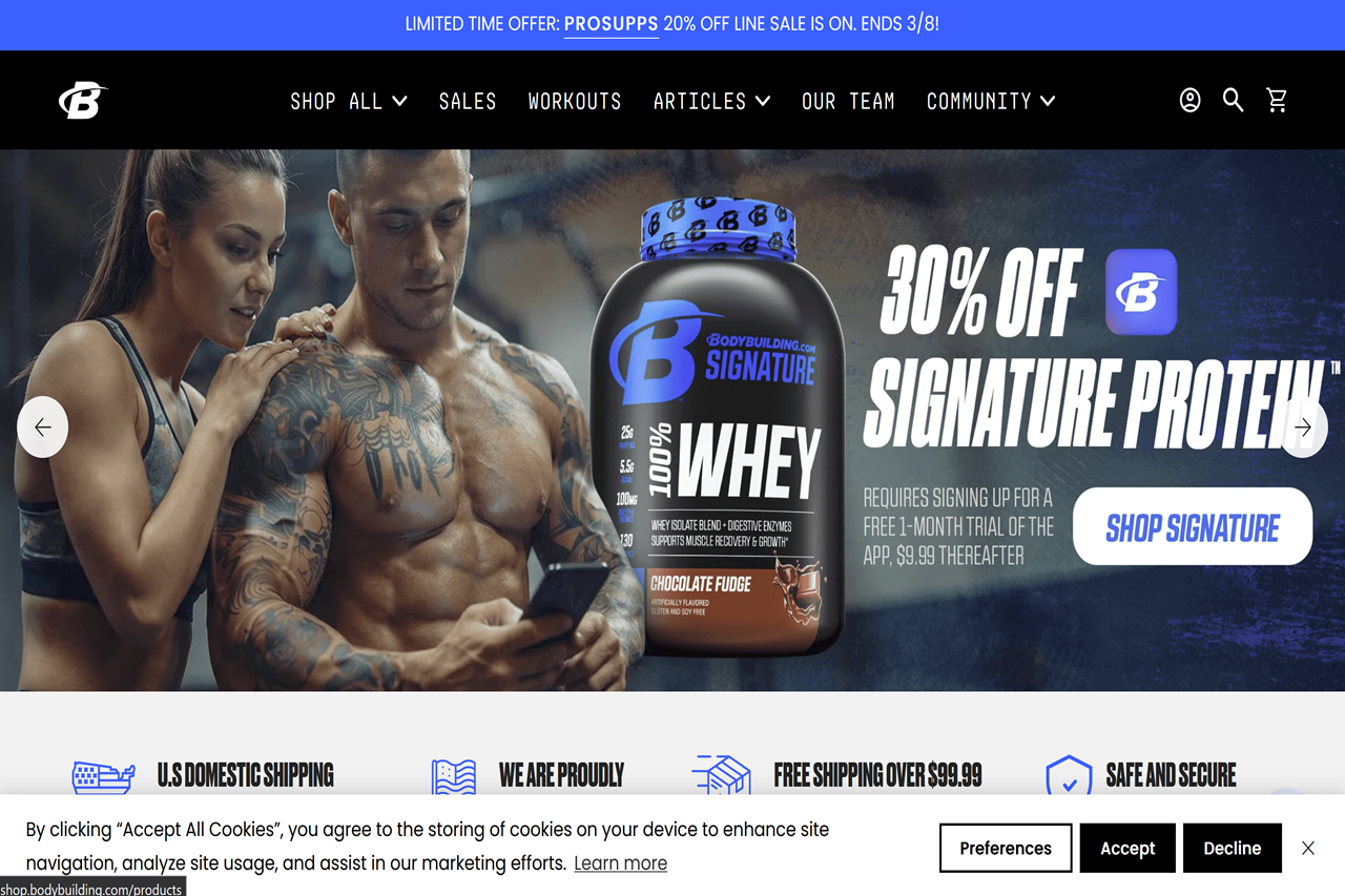 Screenshot of the Bodybuilding.com homepage