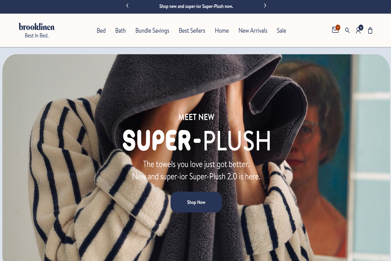 Screenshot of the Brooklinen homepage