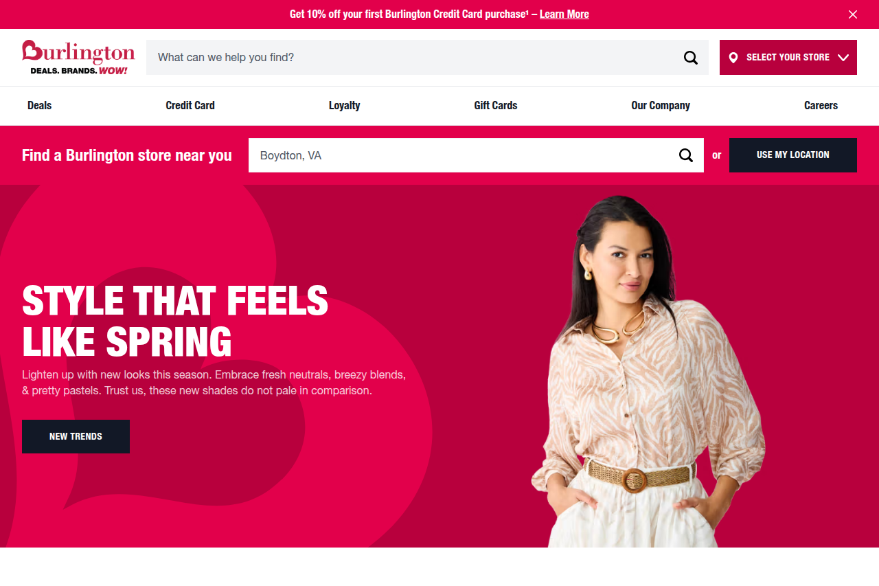 Screenshot of the Burlington homepage