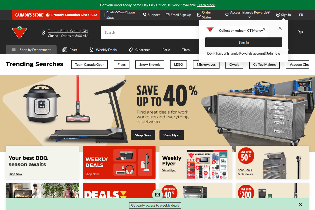 Screenshot of the Canadian Tire homepage