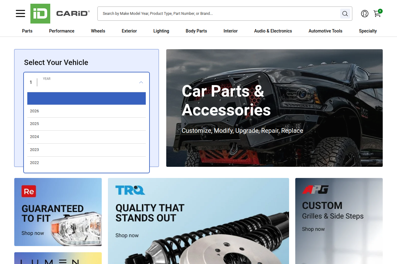 Screenshot of the CARiD homepage