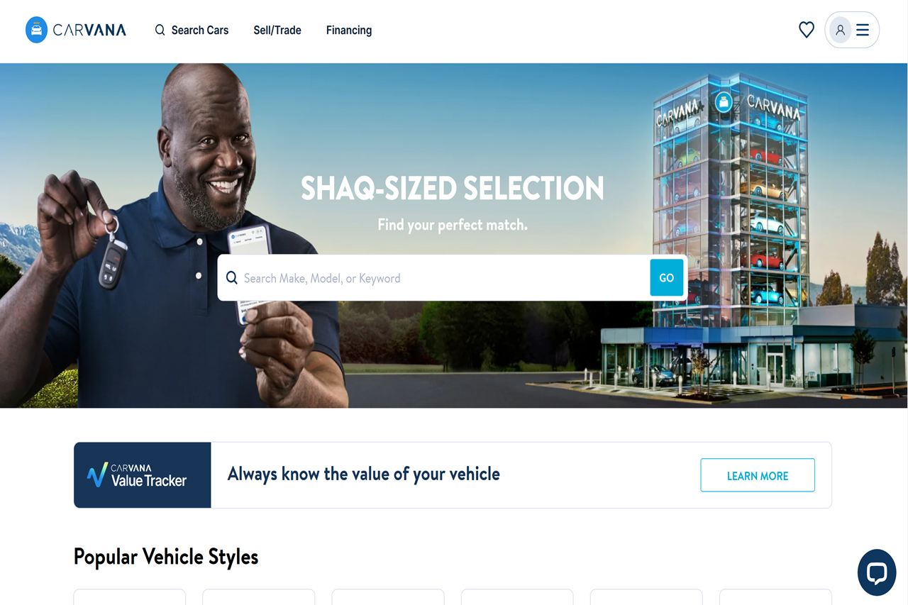 Screenshot of the Carvana homepage