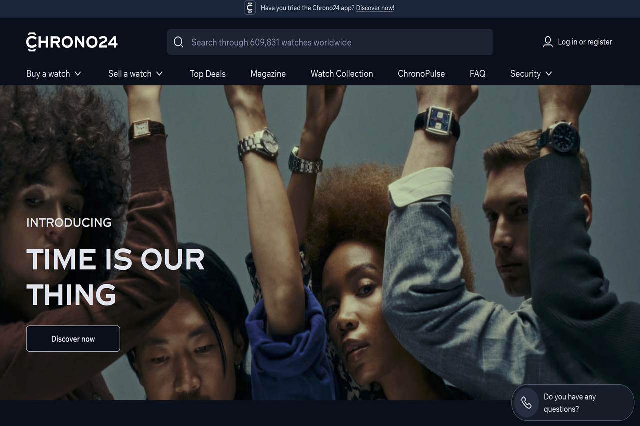 Screenshot of the Chrono24 homepage