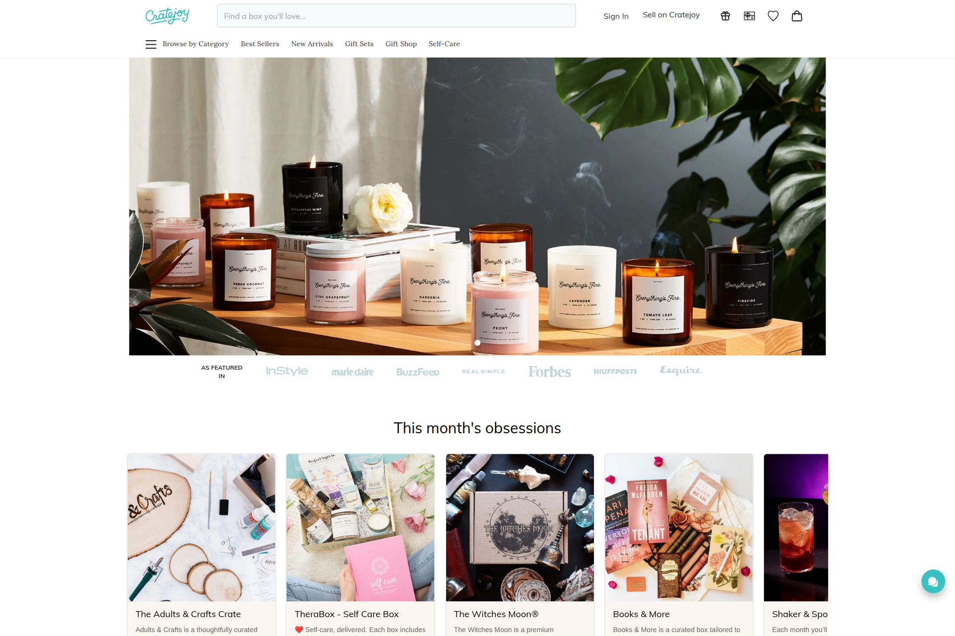 Screenshot of the Cratejoy homepage