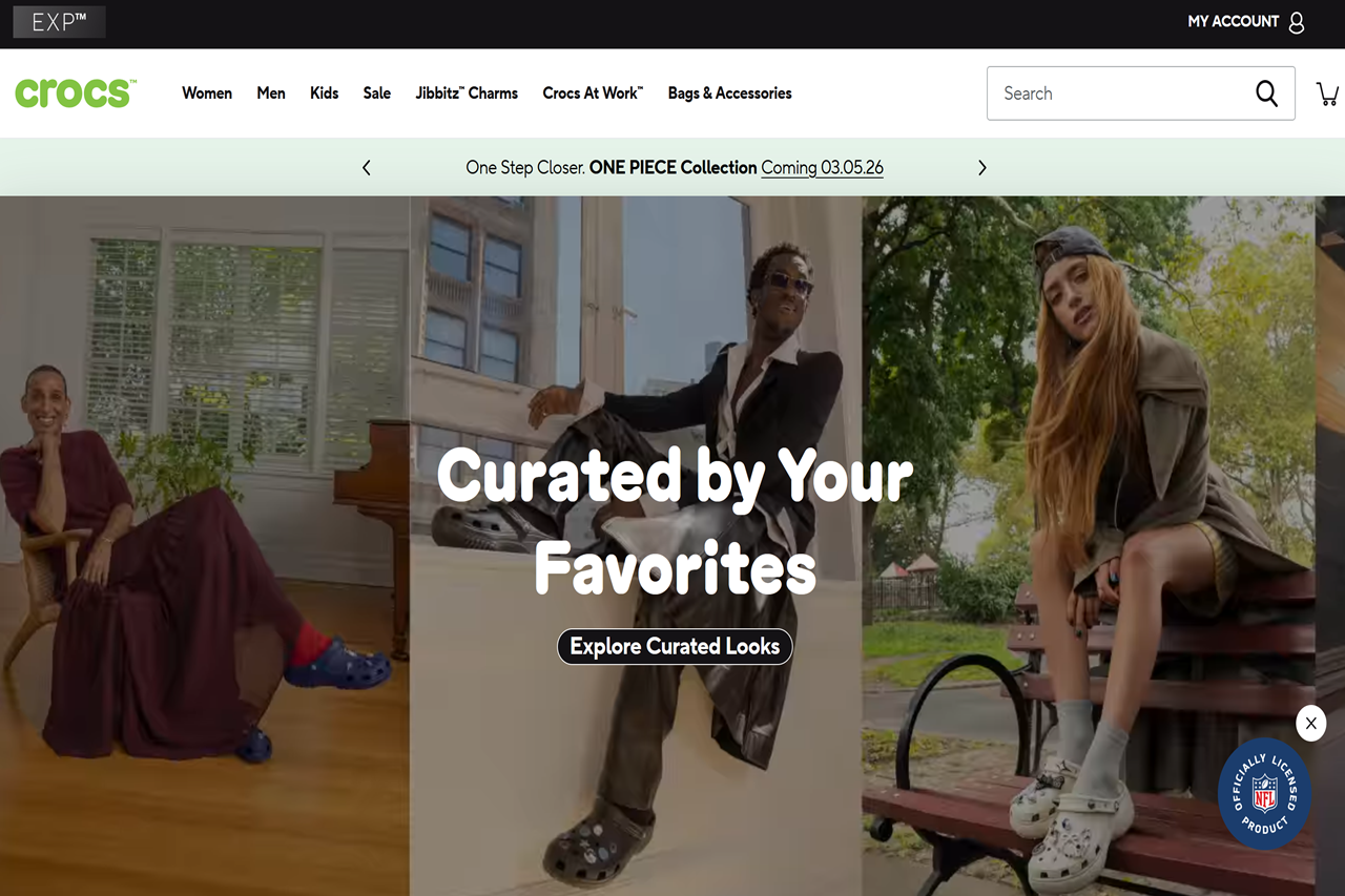 Screenshot of the Crocs homepage