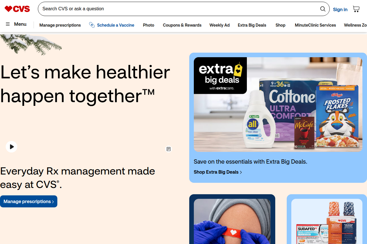 Screenshot of the CVS Pharmacy homepage