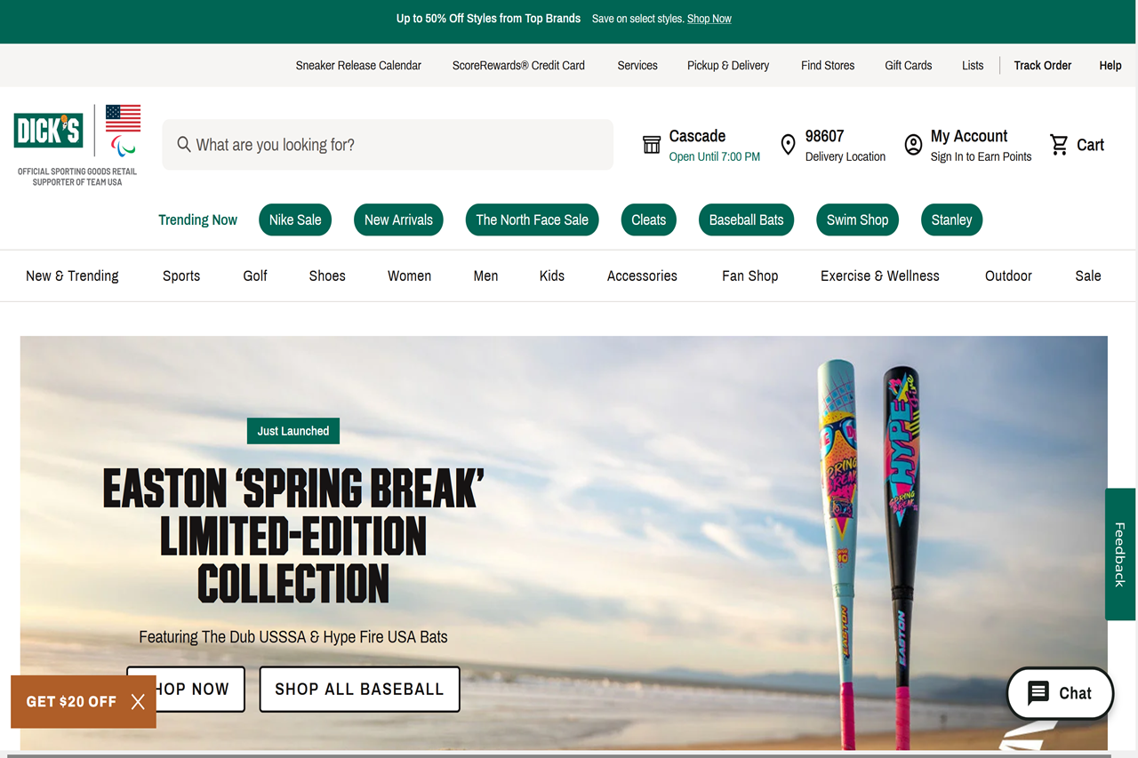 Screenshot of the Dick's Sporting Goods homepage