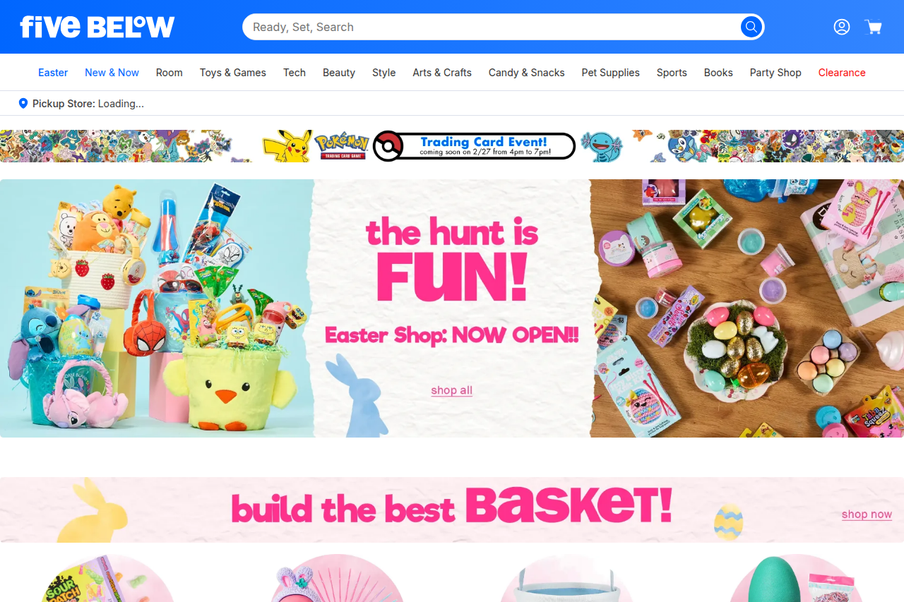 Screenshot of the Five Below homepage