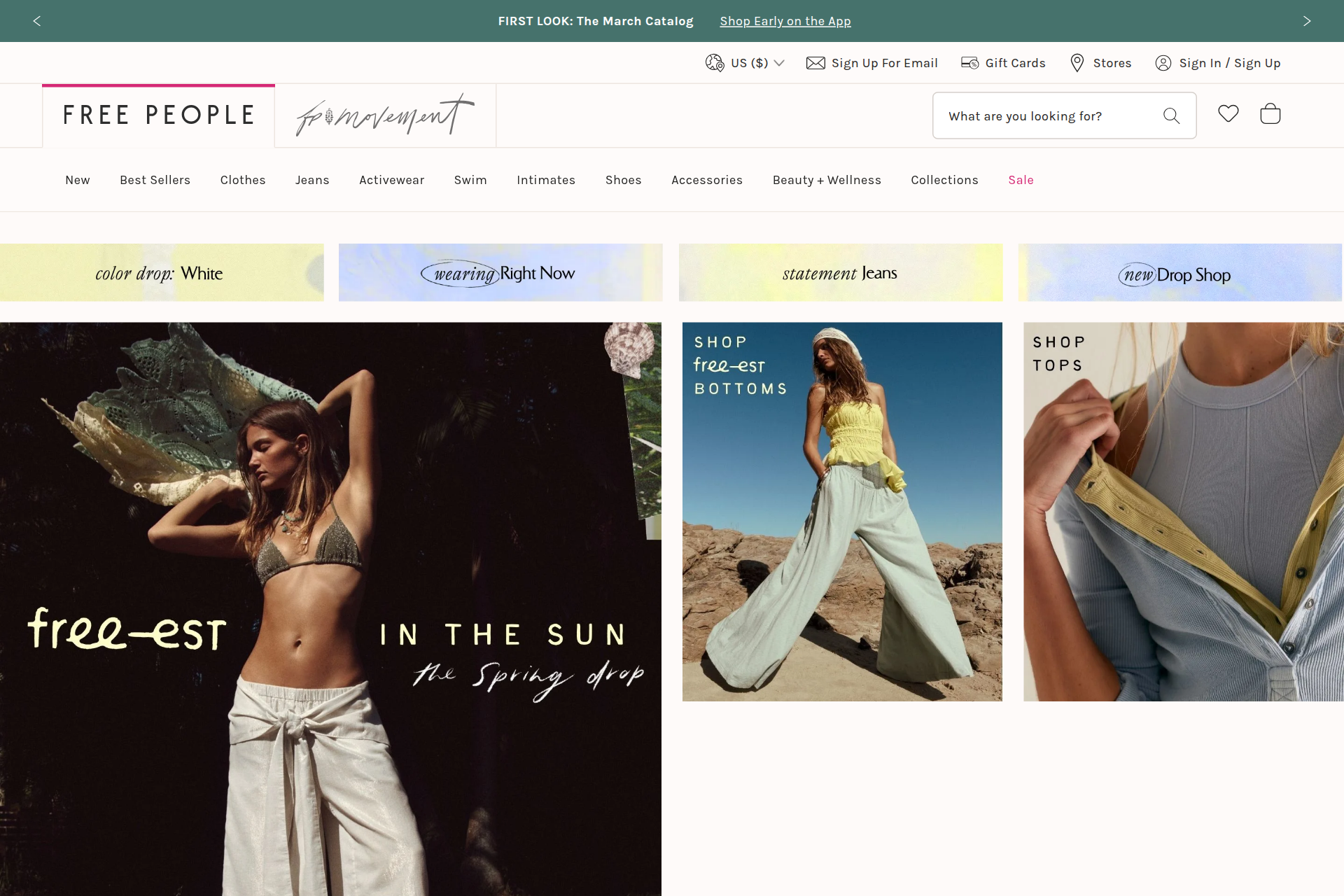 Screenshot of the Free People homepage
