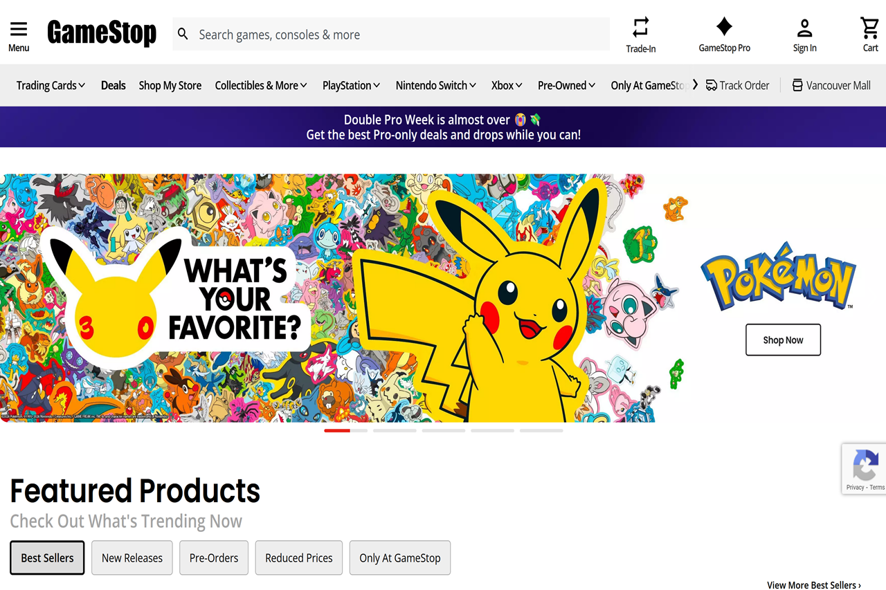 Screenshot of the GameStop homepage