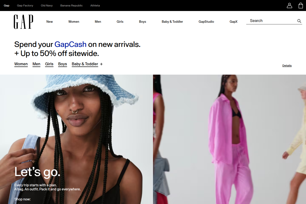 Screenshot of the Gap homepage