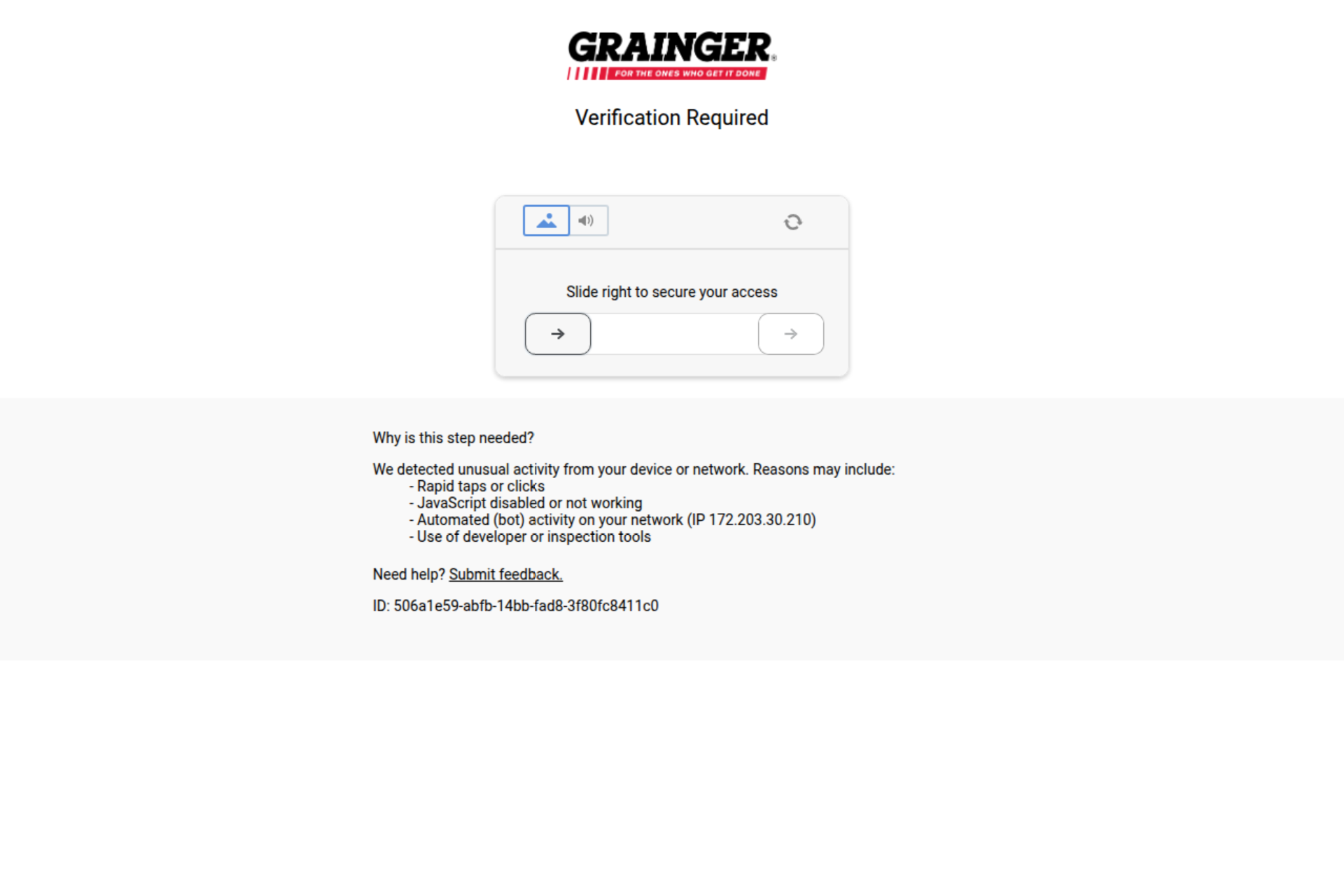 Screenshot of the Grainger homepage