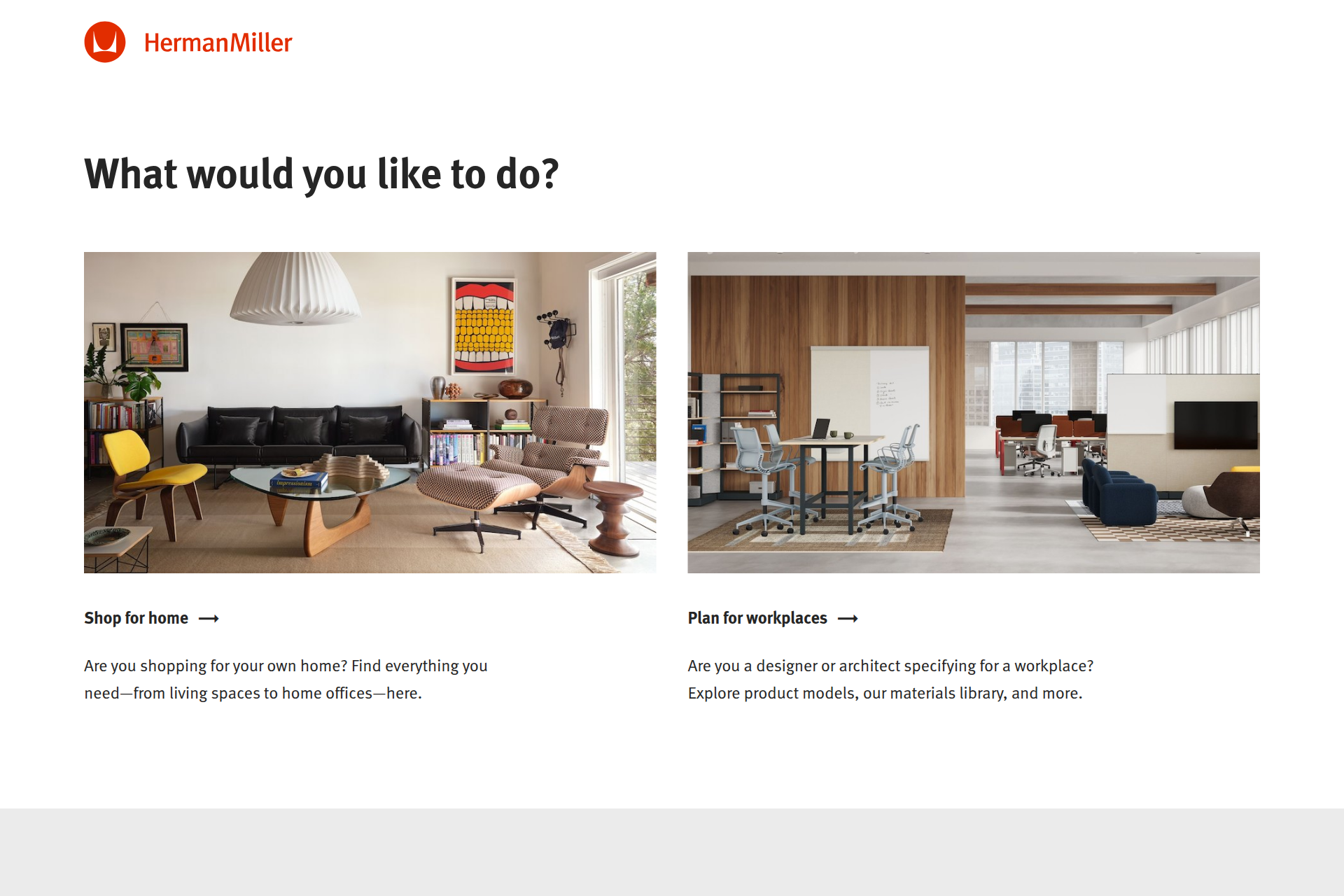 Screenshot of the Herman Miller homepage