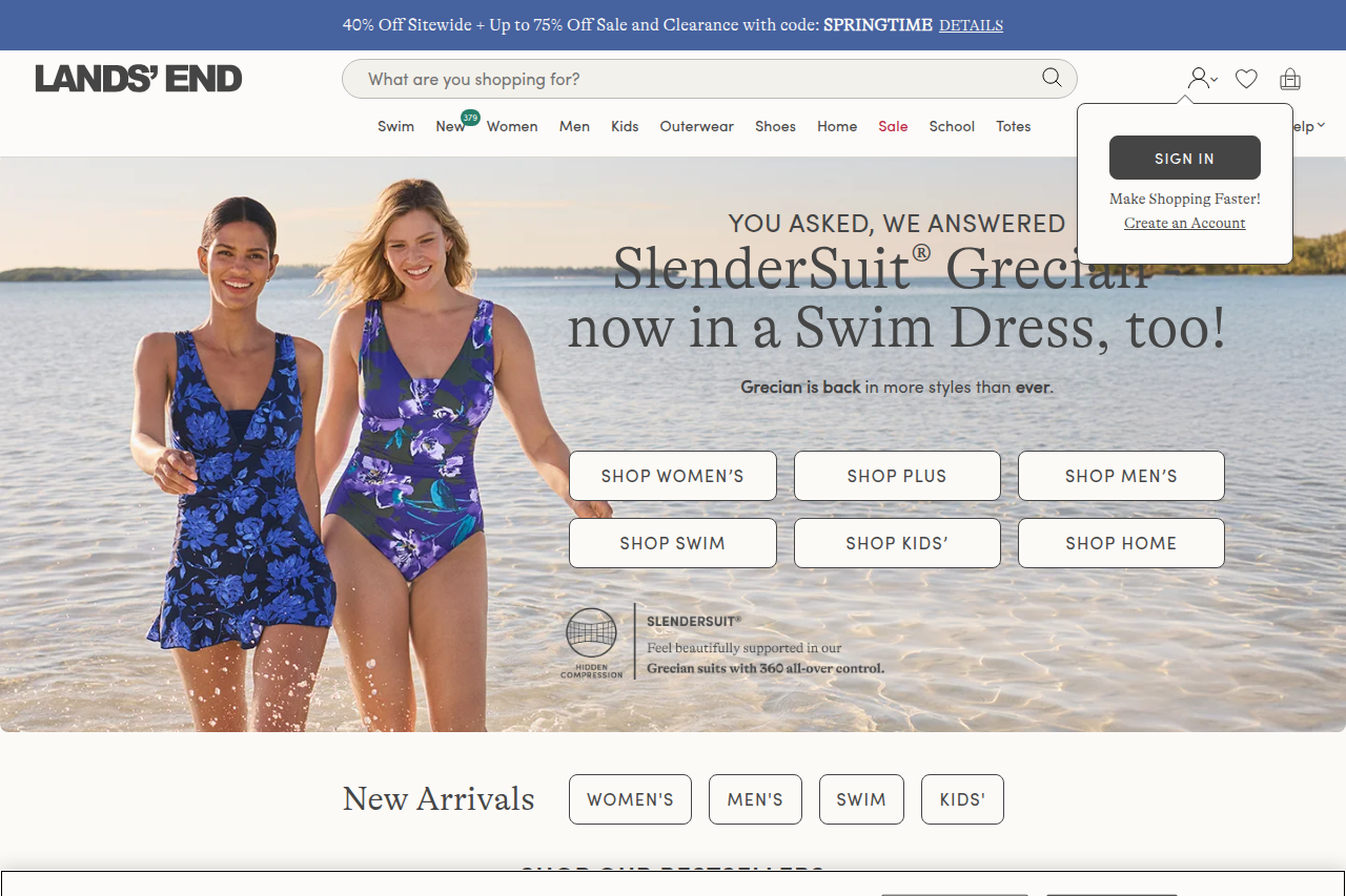 Screenshot of the Lands' End homepage