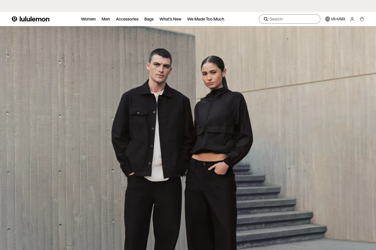 Screenshot of the Lululemon homepage