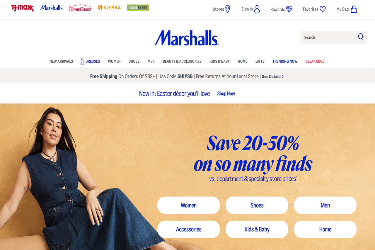 Screenshot of the Marshalls homepage
