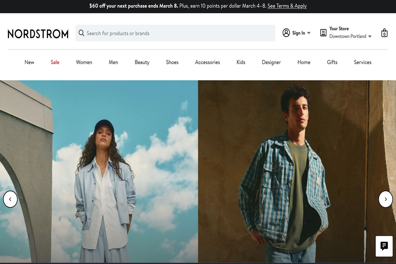 Screenshot of the Nordstrom homepage