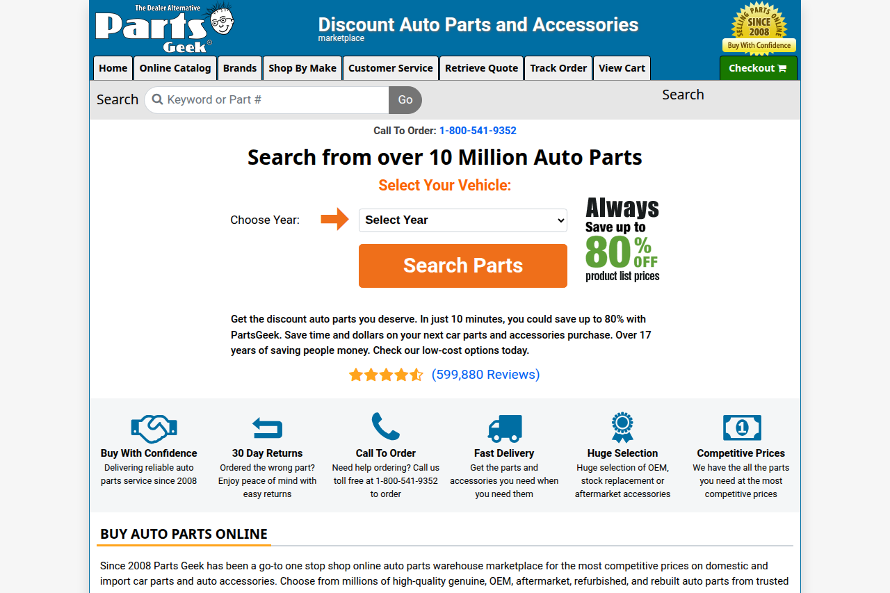Screenshot of the PartsGeek homepage