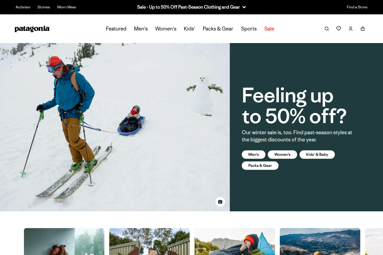 Screenshot of the Patagonia homepage