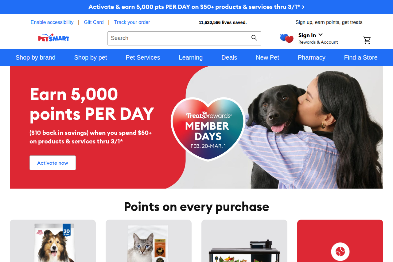 Screenshot of the PetSmart homepage