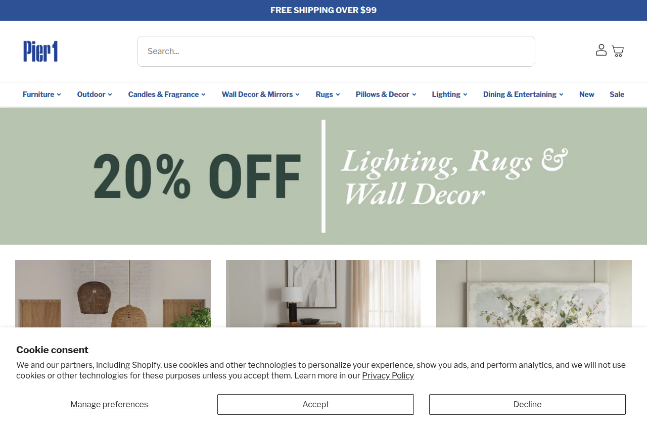 Screenshot of the Pier 1 homepage