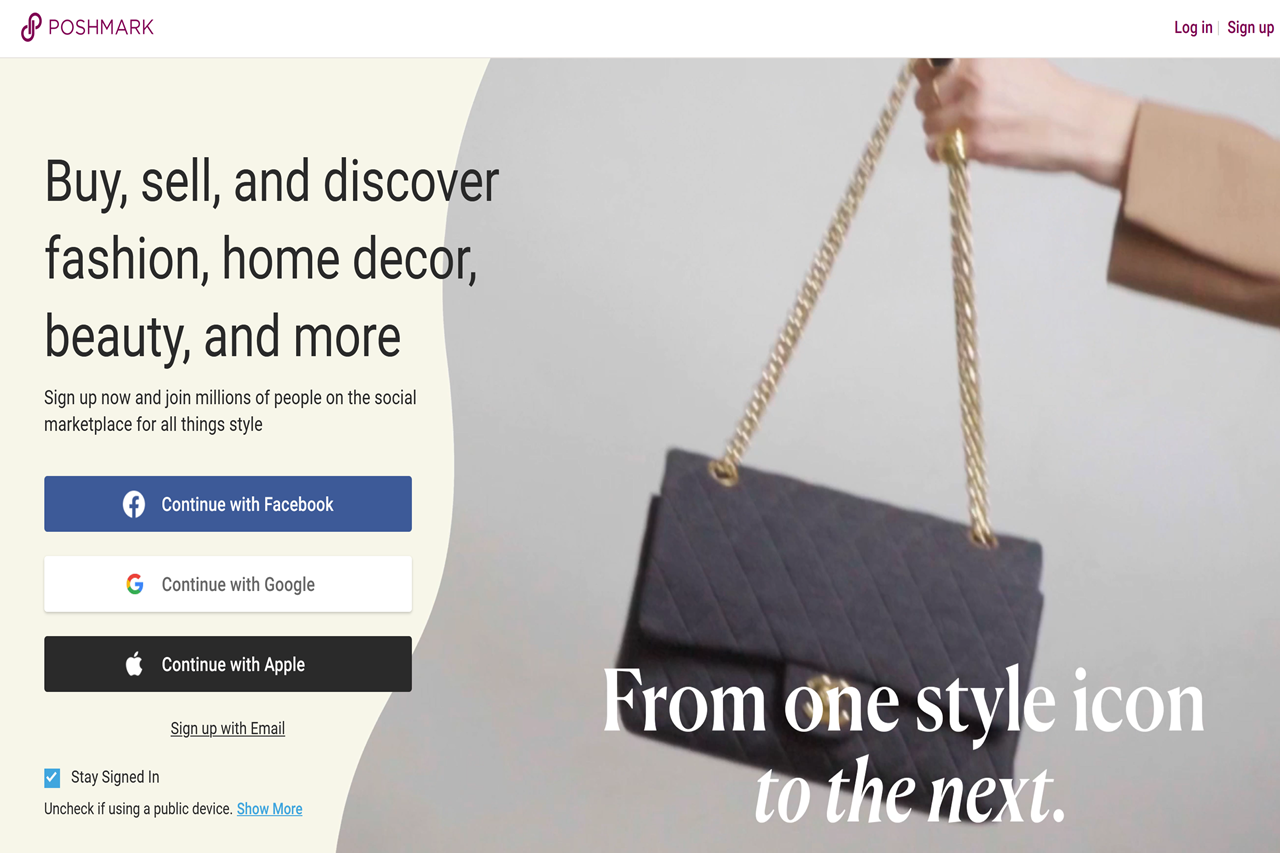 Screenshot of the Poshmark homepage