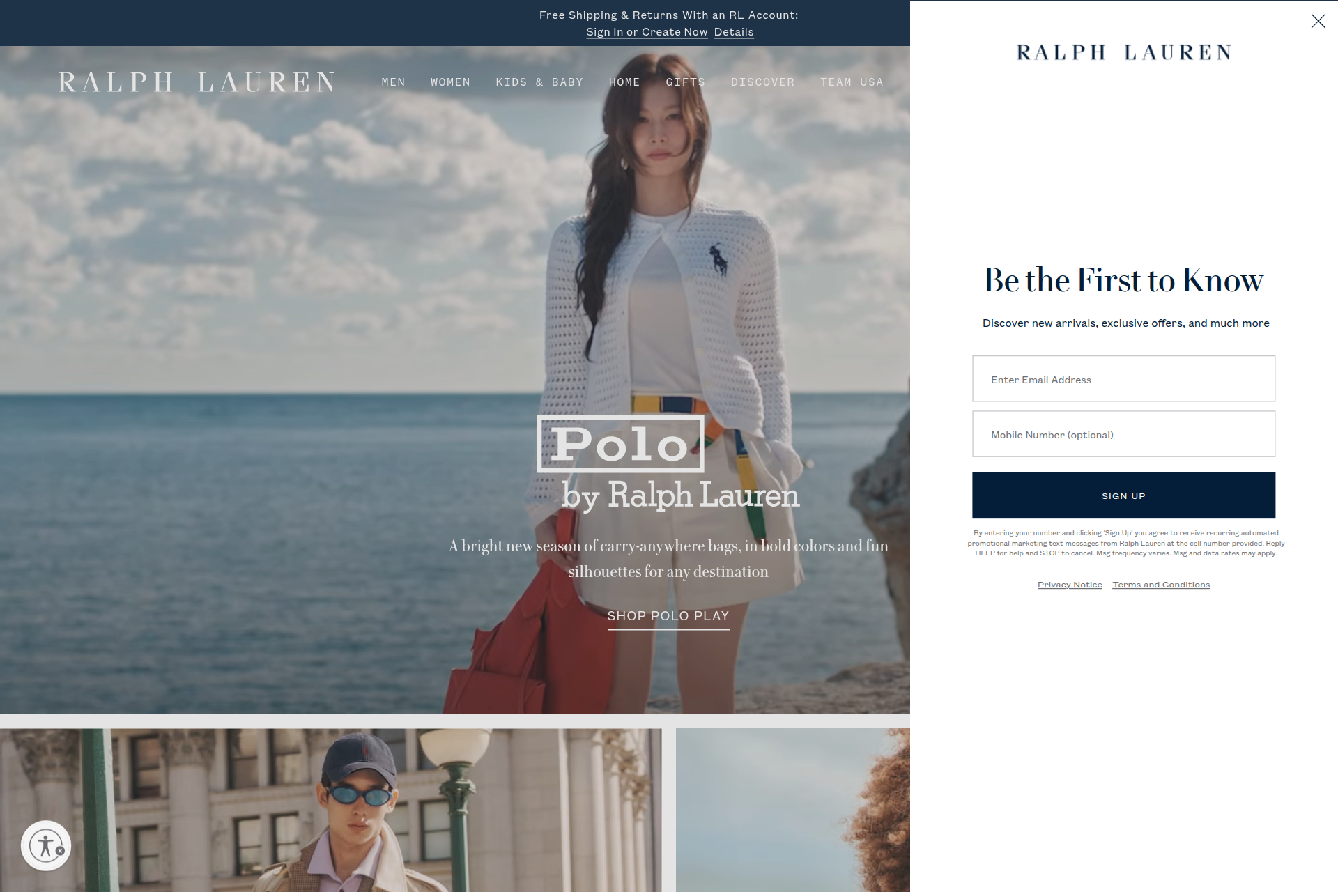 Screenshot of the Ralph Lauren homepage