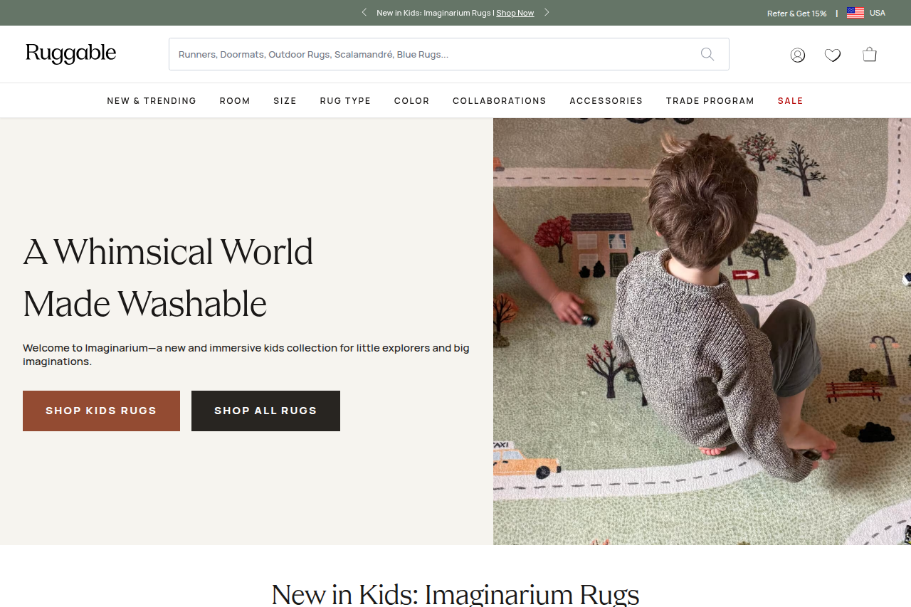 Screenshot of the Ruggable homepage