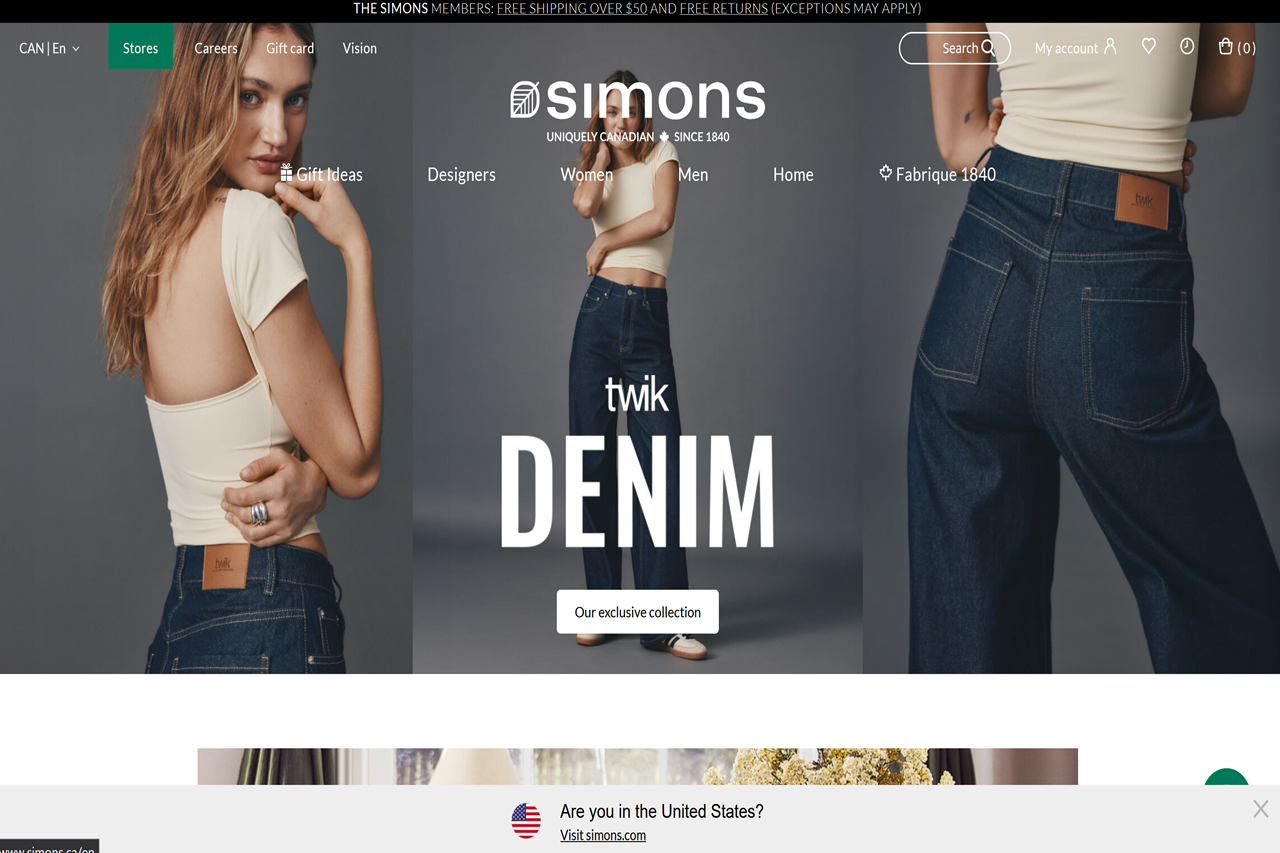 Screenshot of the Simons homepage