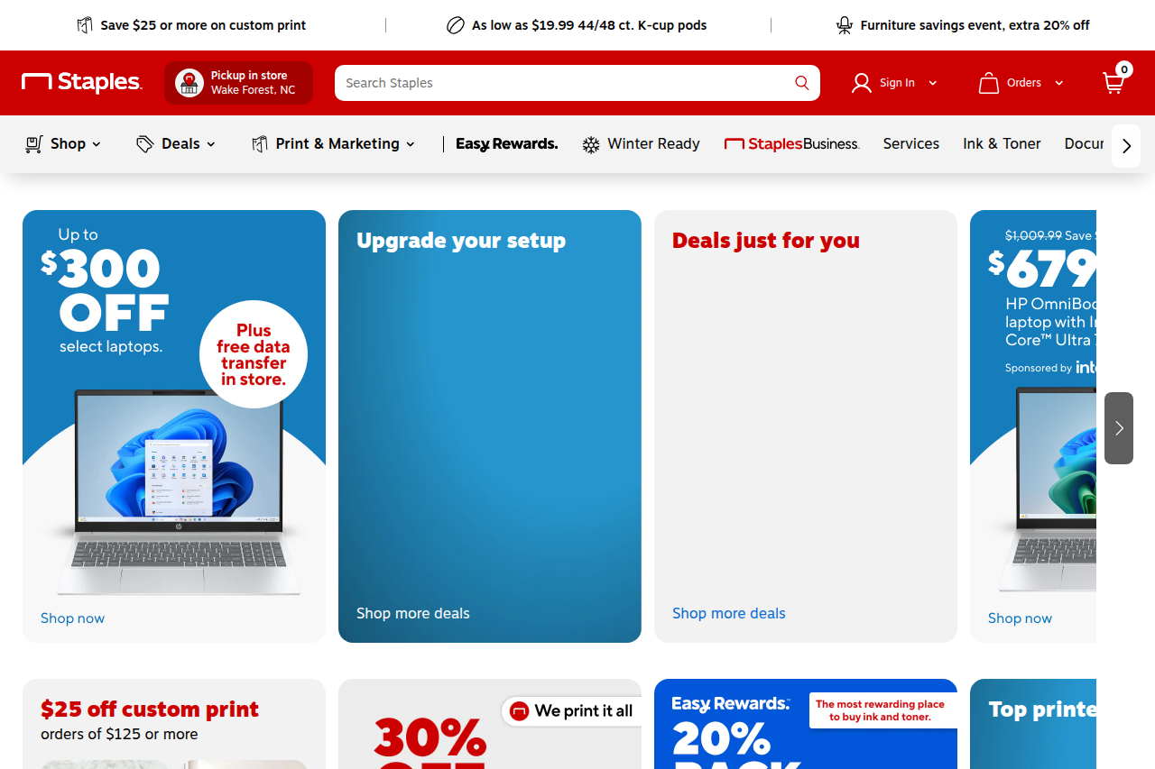 Screenshot of the Staples homepage
