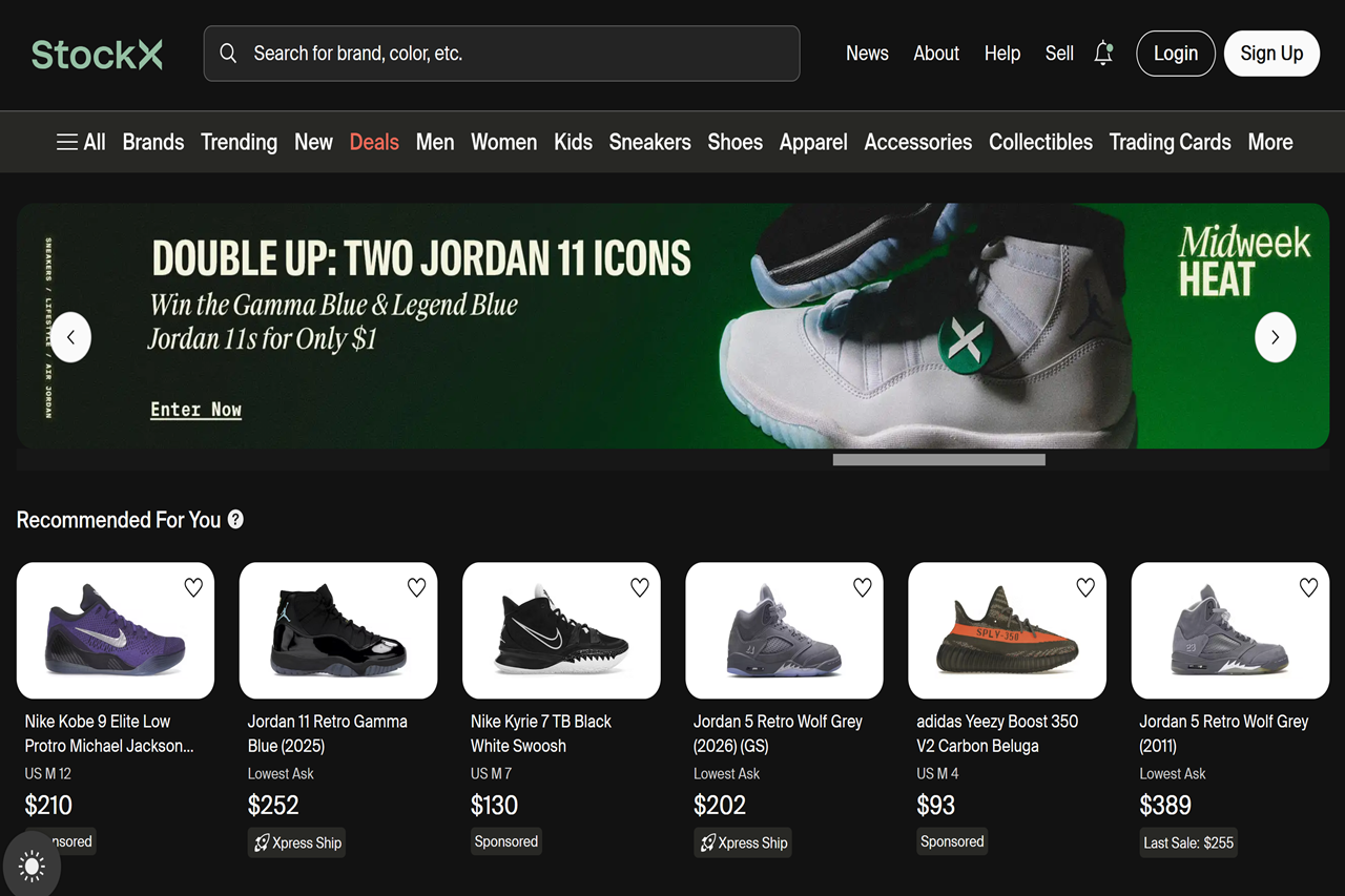 Screenshot of the StockX homepage