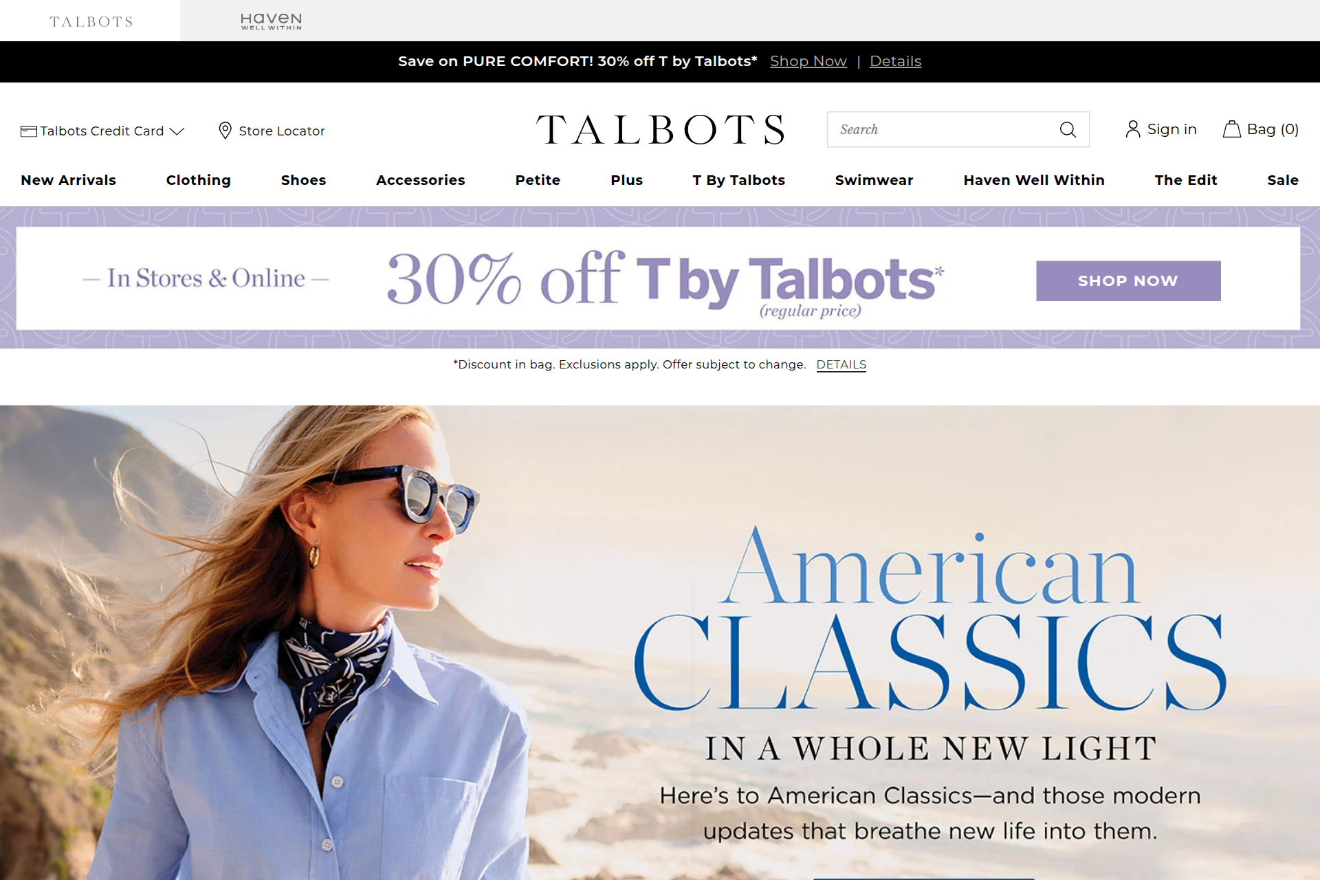Screenshot of the Talbots homepage
