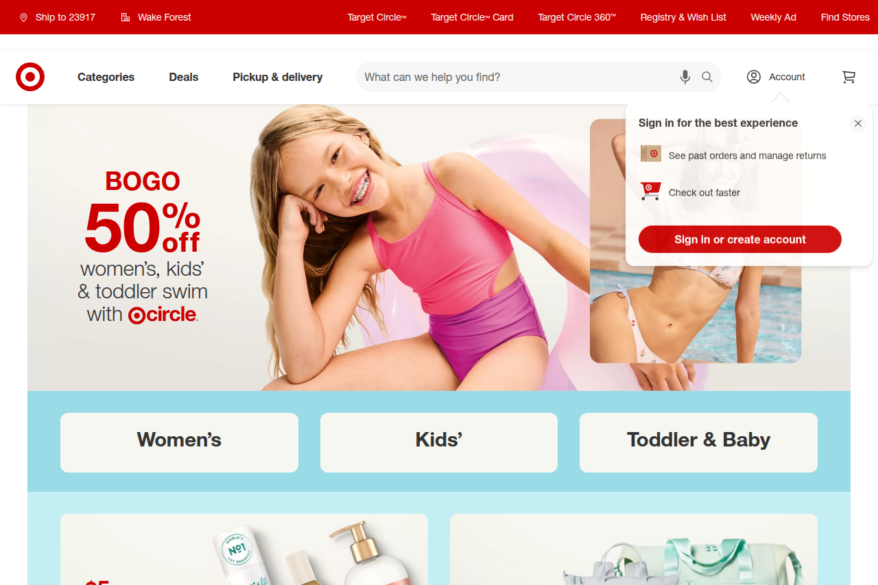 Screenshot of the Target homepage