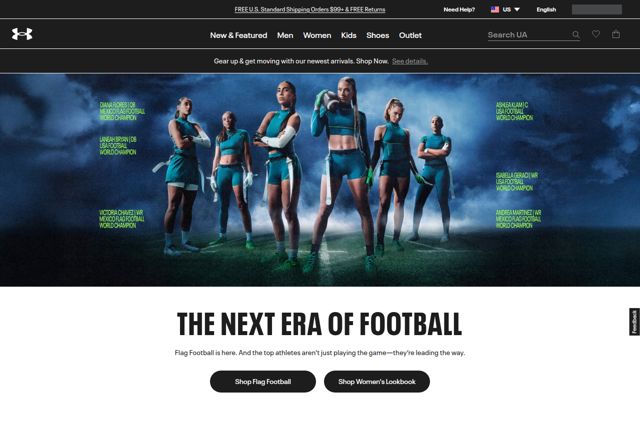 Screenshot of the Under Armour homepage