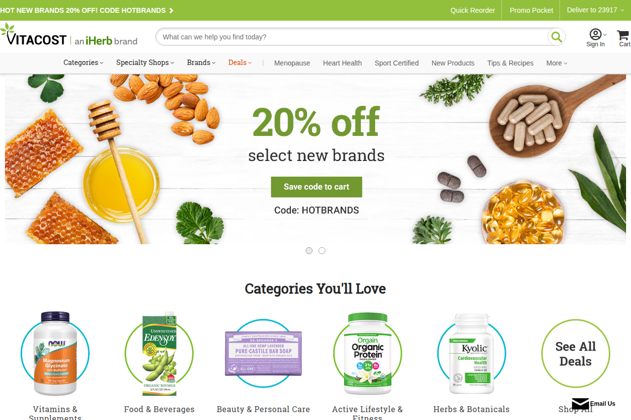 Screenshot of the Vitacost homepage
