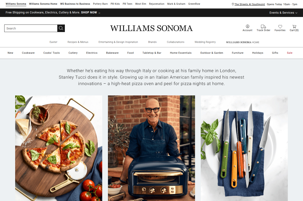Screenshot of the Williams-Sonoma homepage
