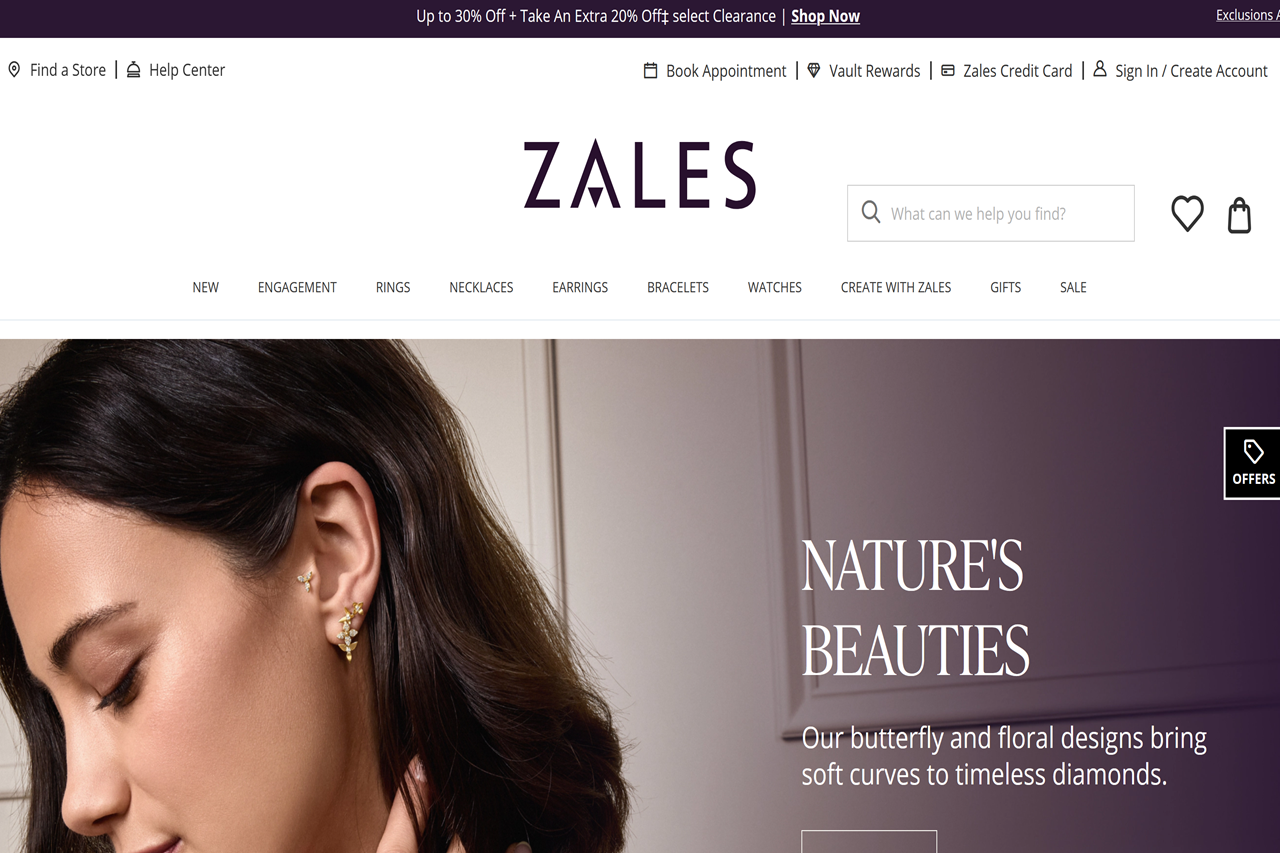 Screenshot of the Zales homepage